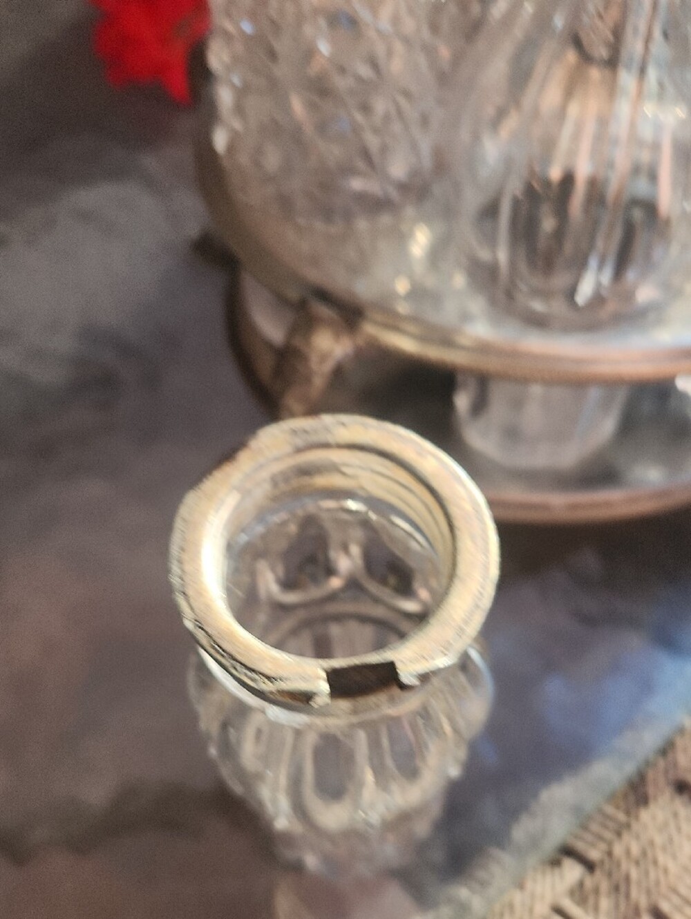 Vintage Silver Condiment Carousel with Clear Glass Bottles - Picture 15 of 16